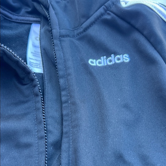 Adidas Boys Black Sporty Soccer Zip Front Jacket with White Accents:: - Picture 4 of 9